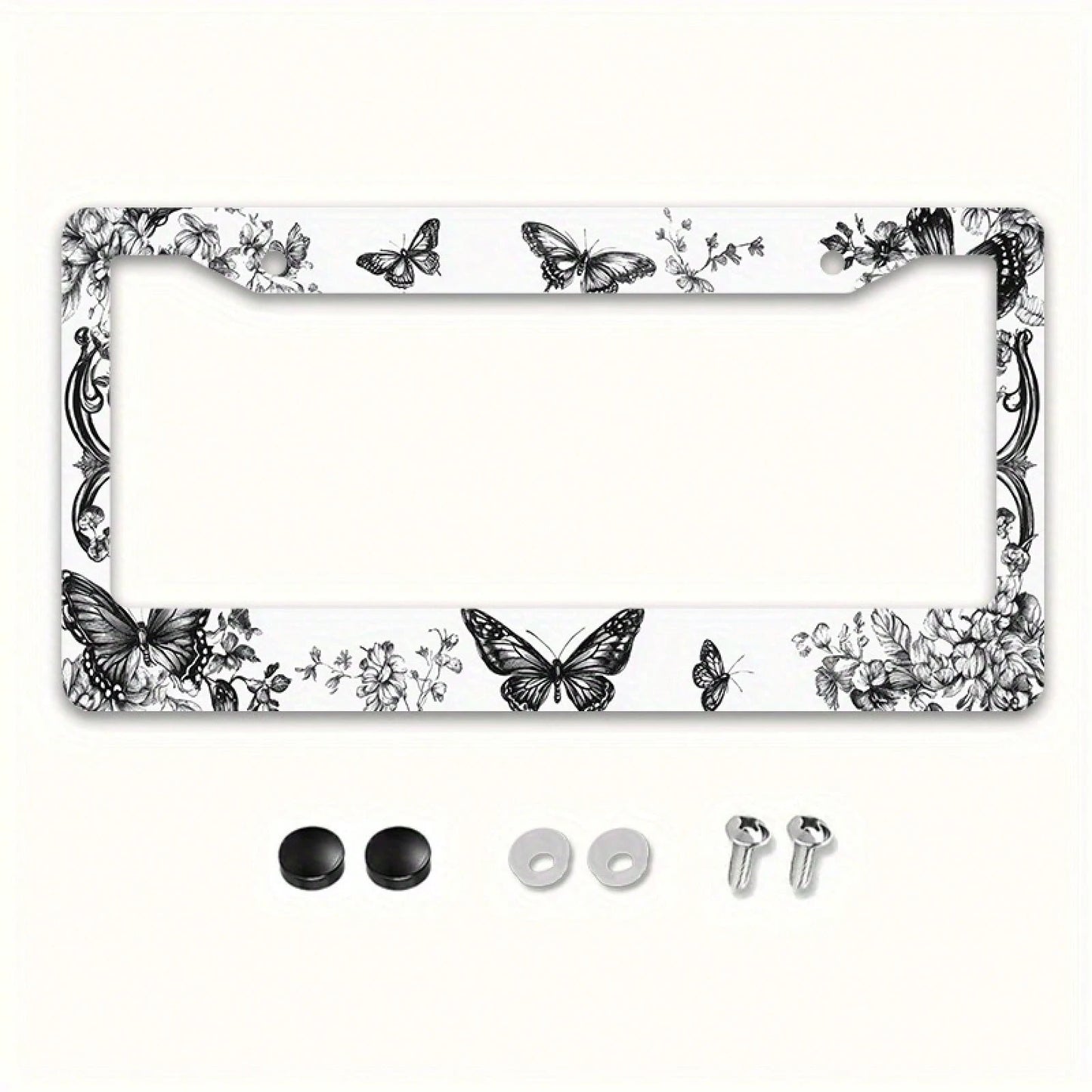 1 Piece Of Metal License Plate Frame, Adorned With Exquisite Butterfly And Floral Patterns, Suitable For American And Most International Car Models, Includes Mounting Screws, Car Decoration Accessory