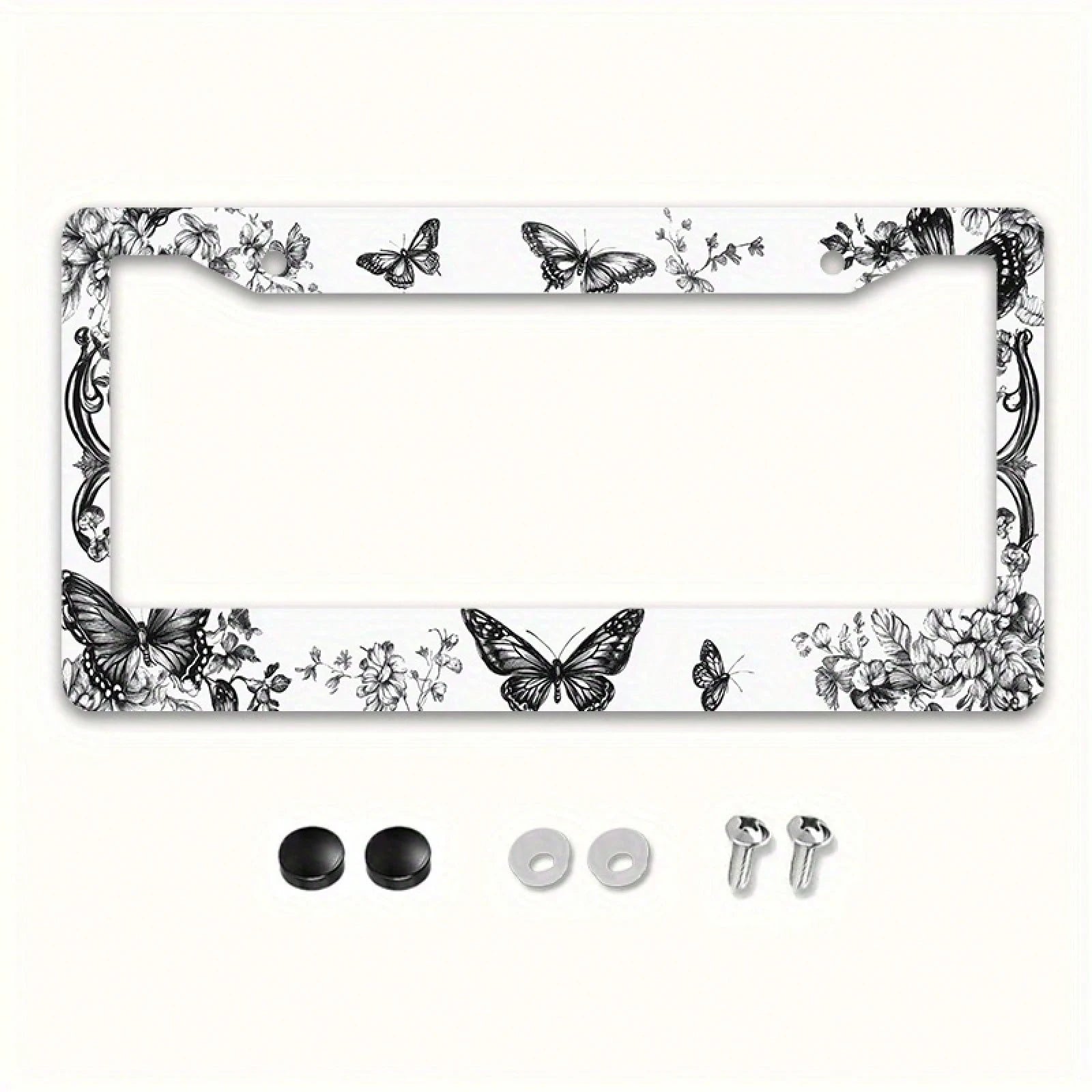 1 Piece Of Metal License Plate Frame, Adorned With Exquisite Butterfly And Floral Patterns, Suitable For American And Most International Car Models, Includes Mounting Screws, Car Decoration Accessory
