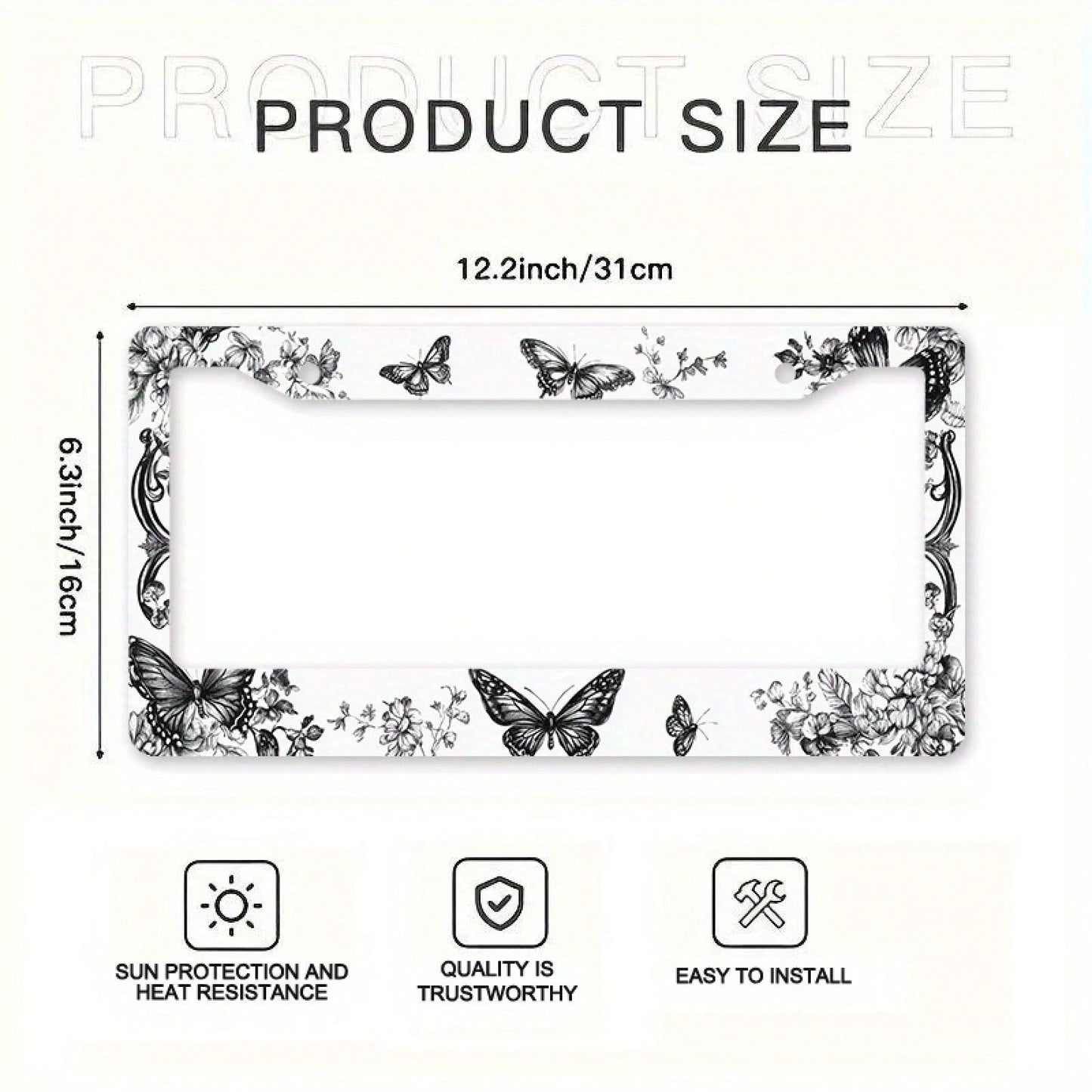 1 Piece Of Metal License Plate Frame, Adorned With Exquisite Butterfly And Floral Patterns, Suitable For American And Most International Car Models, Includes Mounting Screws, Car Decoration Accessory