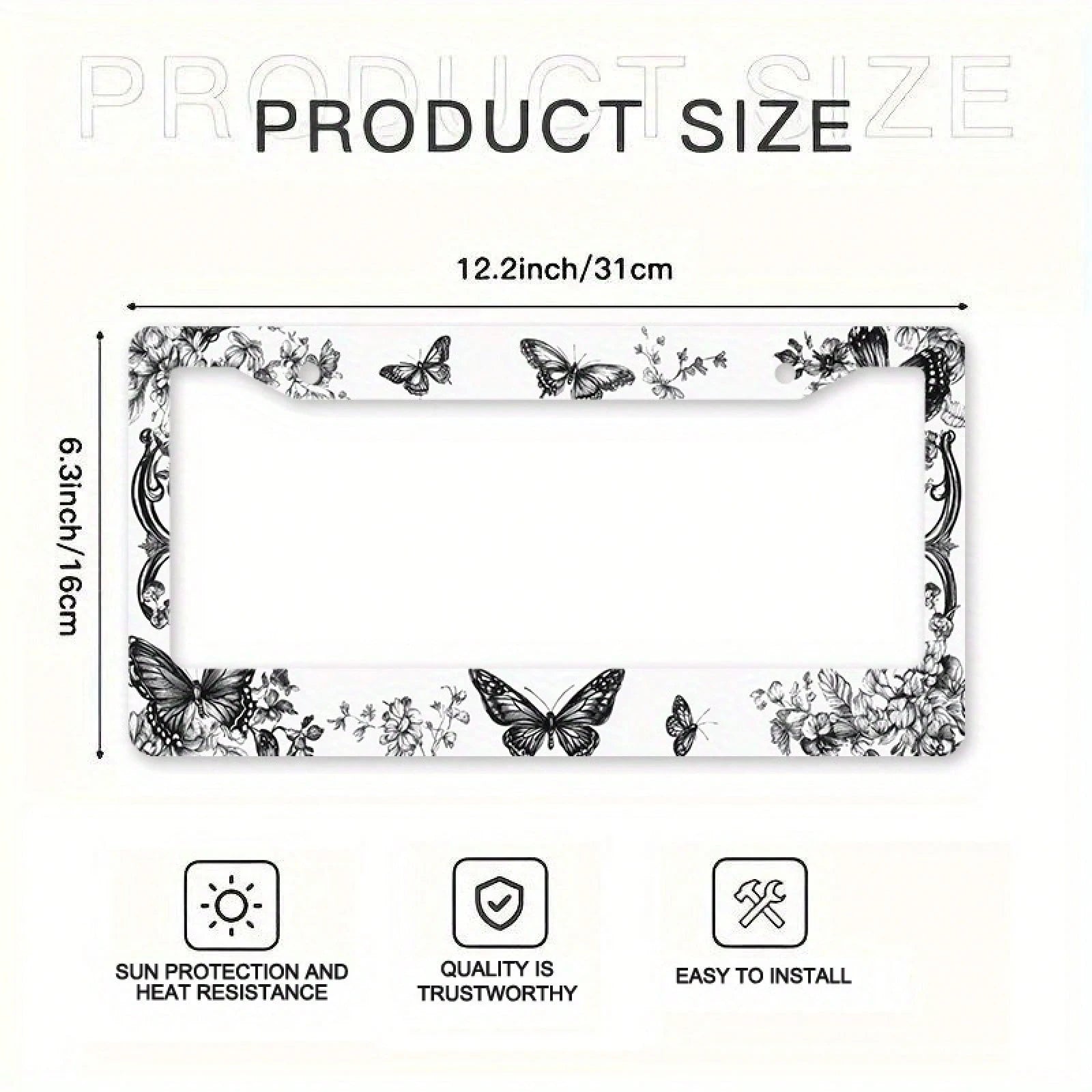 1 Piece Of Metal License Plate Frame, Adorned With Exquisite Butterfly And Floral Patterns, Suitable For American And Most International Car Models, Includes Mounting Screws, Car Decoration Accessory