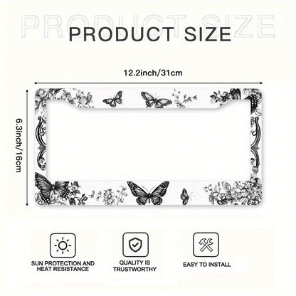 1 Piece Of Metal License Plate Frame, Adorned With Exquisite Butterfly And Floral Patterns, Suitable For American And Most International Car Models, Includes Mounting Screws, Car Decoration Accessory