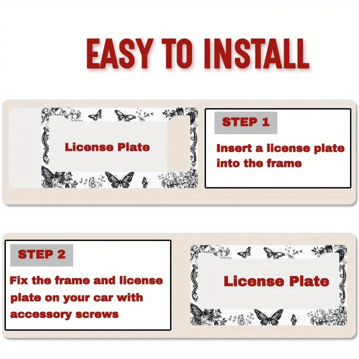 1 Piece Of Metal License Plate Frame, Adorned With Exquisite Butterfly And Floral Patterns, Suitable For American And Most International Car Models, Includes Mounting Screws, Car Decoration Accessory
