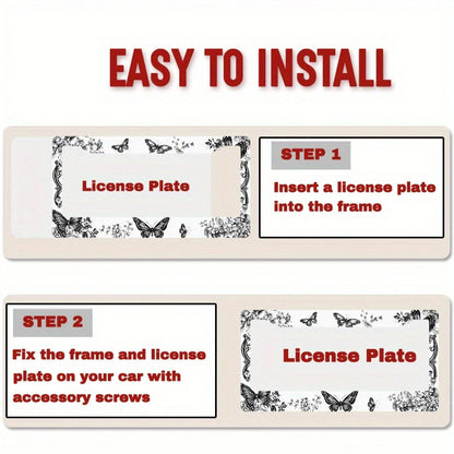 1 Piece Of Metal License Plate Frame, Adorned With Exquisite Butterfly And Floral Patterns, Suitable For American And Most International Car Models, Includes Mounting Screws, Car Decoration Accessory