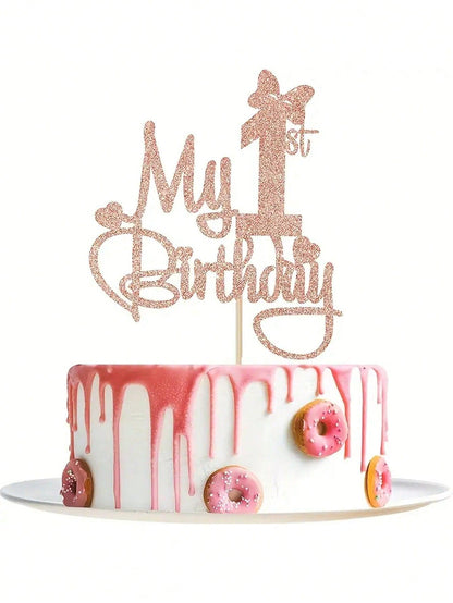 1 Piece Of Rose Gold "My First Birthday" Cake Topper- Princess Themed Party Decoration, Bamboo Material Cake Decoration Supplies (Parts Randomly)
