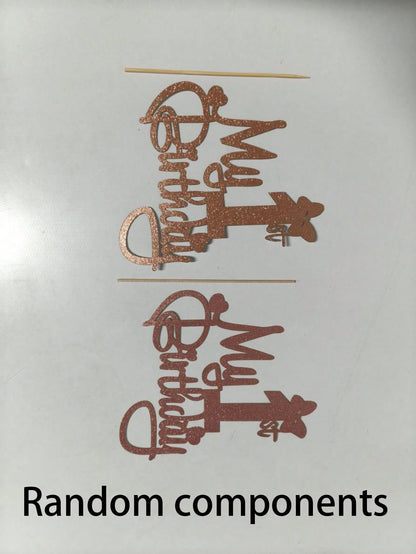 1 Piece Of Rose Gold "My First Birthday" Cake Topper- Princess Themed Party Decoration, Bamboo Material Cake Decoration Supplies (Parts Randomly)
