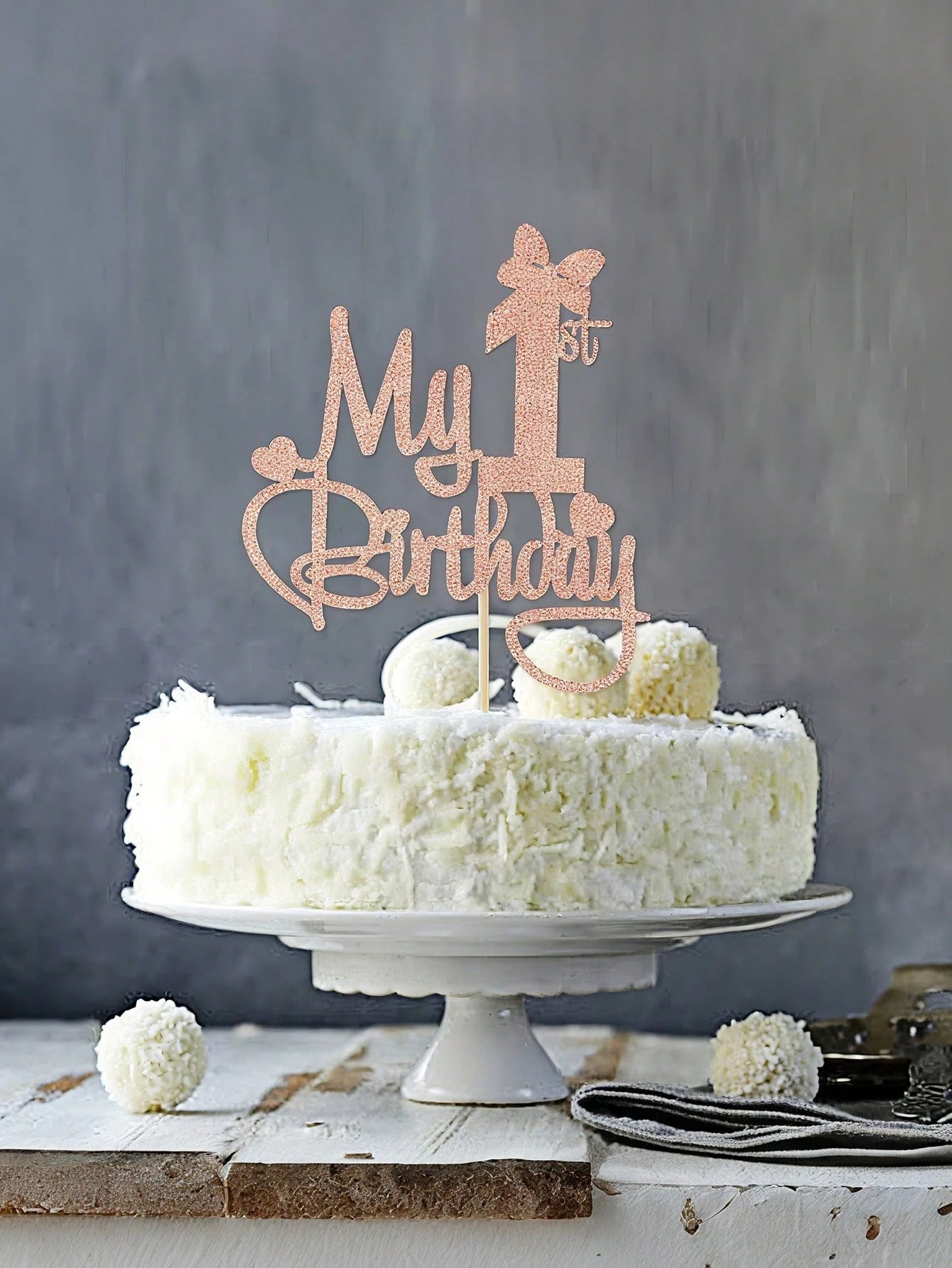 1 Piece Of Rose Gold "My First Birthday" Cake Topper- Princess Themed Party Decoration, Bamboo Material Cake Decoration Supplies (Parts Randomly)