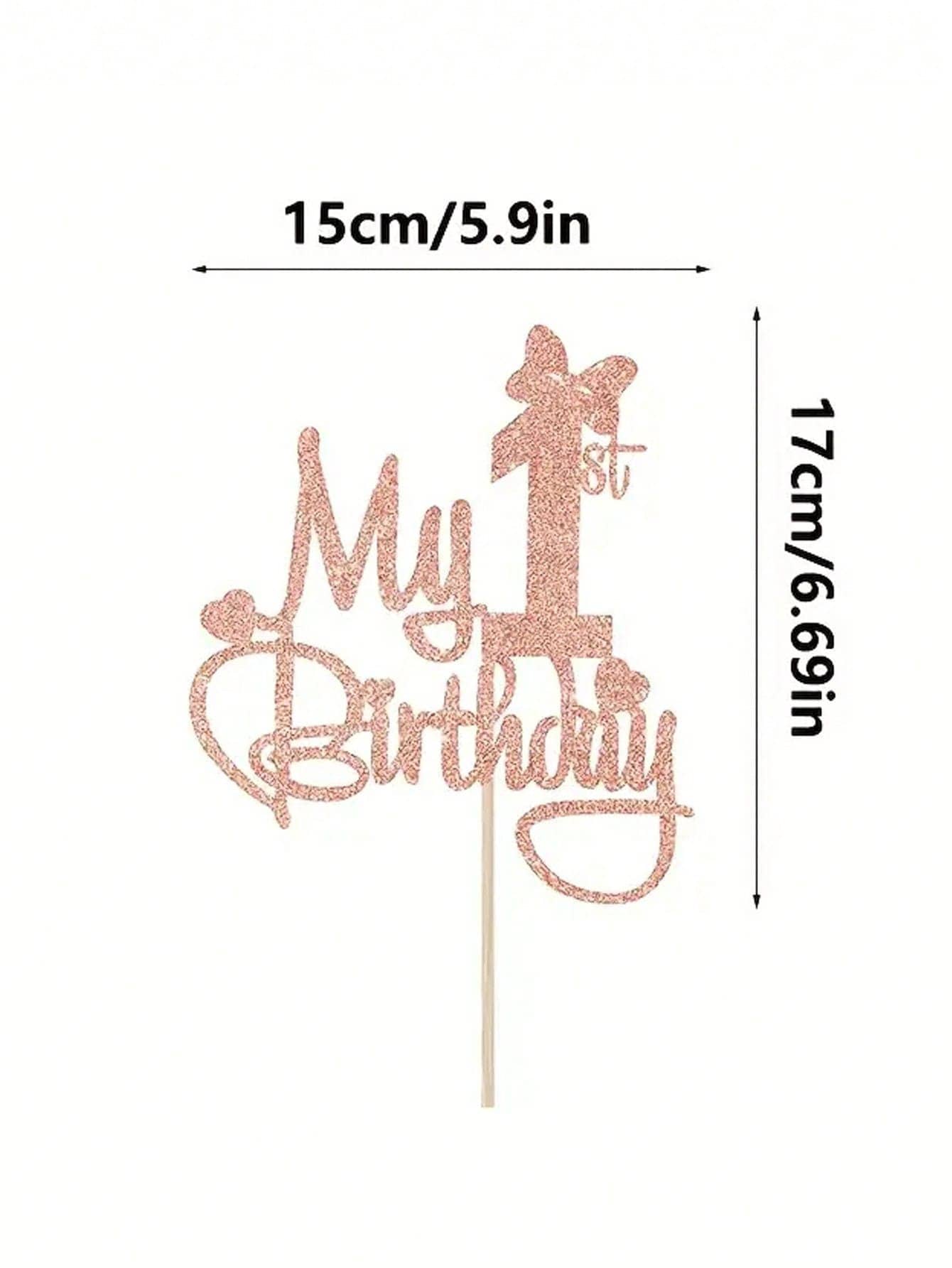 1 Piece Of Rose Gold "My First Birthday" Cake Topper- Princess Themed Party Decoration, Bamboo Material Cake Decoration Supplies (Parts Randomly)