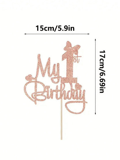 1 Piece Of Rose Gold "My First Birthday" Cake Topper- Princess Themed Party Decoration, Bamboo Material Cake Decoration Supplies (Parts Randomly)