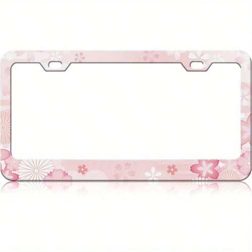 1 Piece Pink Flower License Plate Frame- Cherry Blossom License Plate Frame, Rust-Resistant Stainless Steel Car Part License Plate Cover Decoration, Suitable For Standard US Size 12. 2x 6. 3inch,Car
