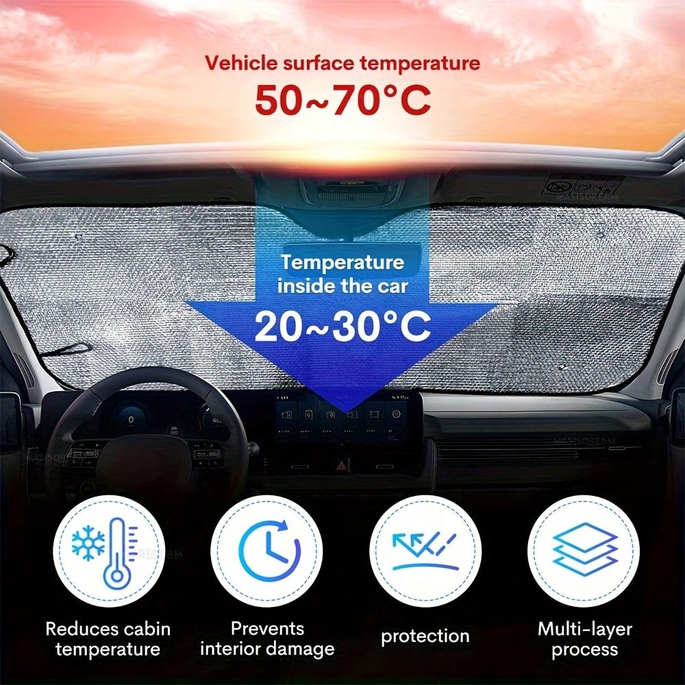 1-Piece Red Ladybug Pattern Car Sunshade, Stylish Printed Design, Keeps The Car Interior Cool, Comes With 4 Suction Cups, Foldable And Easy To Install, Suitable For Sedans, SUVs, And Trucks, Unisex,Ca