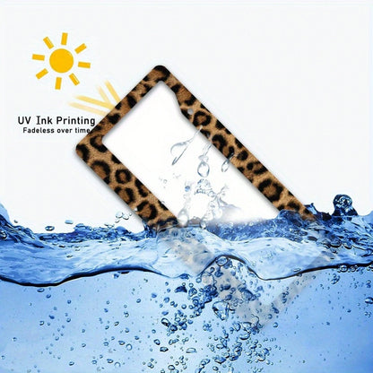 1 Piece, Size 12x6inch, Metal Frame License Plate, Leopard Print Design, Perfect For Decorating Your Car And Creating A Desert Adventure Theme,Car Decaration,Accesorio Para Carro,License Plate Frame,V