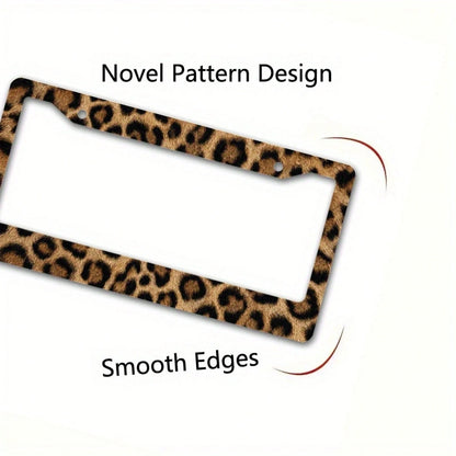1 Piece, Size 12x6inch, Metal Frame License Plate, Leopard Print Design, Perfect For Decorating Your Car And Creating A Desert Adventure Theme,Car Decaration,Accesorio Para Carro,License Plate Frame,V