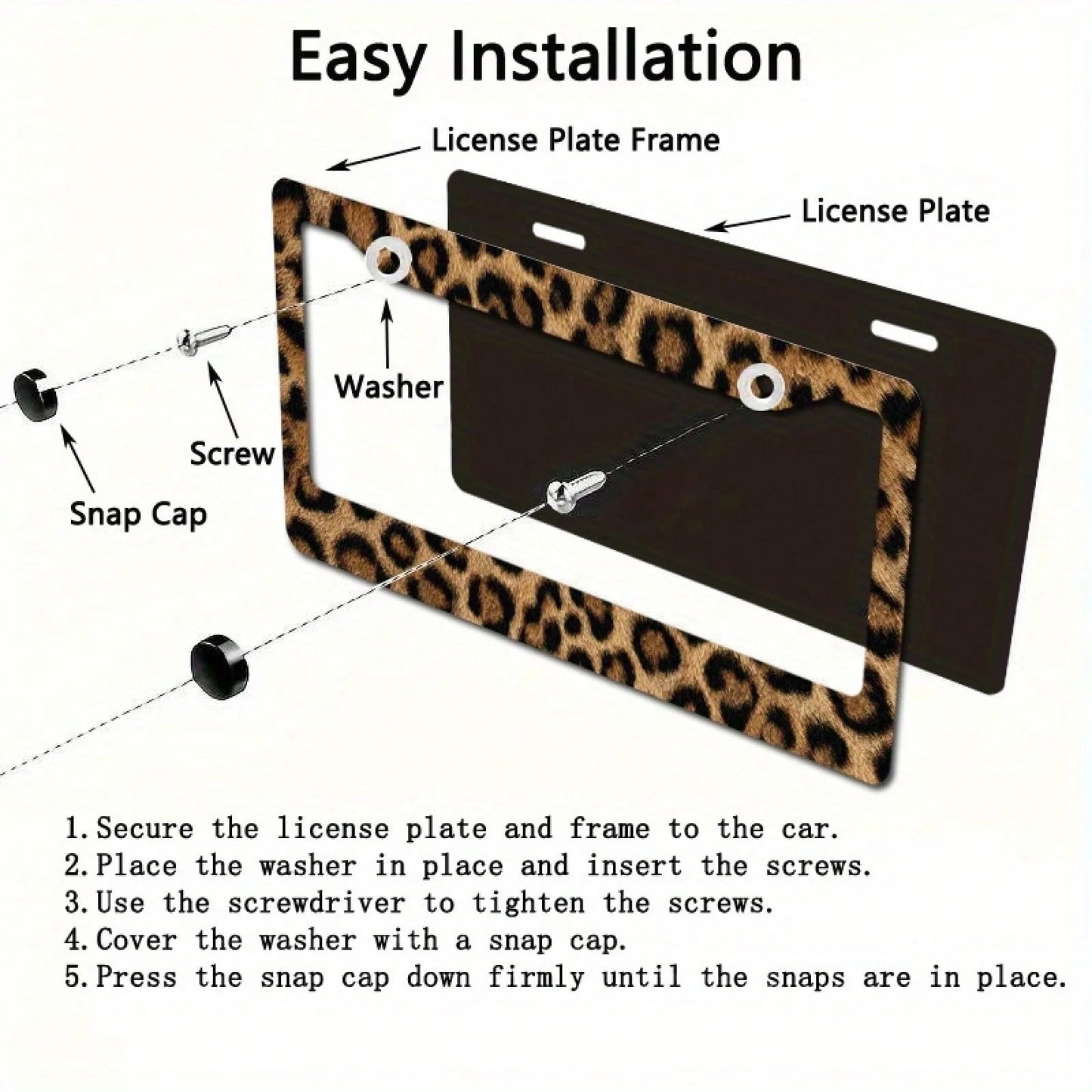 1 Piece, Size 12x6inch, Metal Frame License Plate, Leopard Print Design, Perfect For Decorating Your Car And Creating A Desert Adventure Theme,Car Decaration,Accesorio Para Carro,License Plate Frame,V