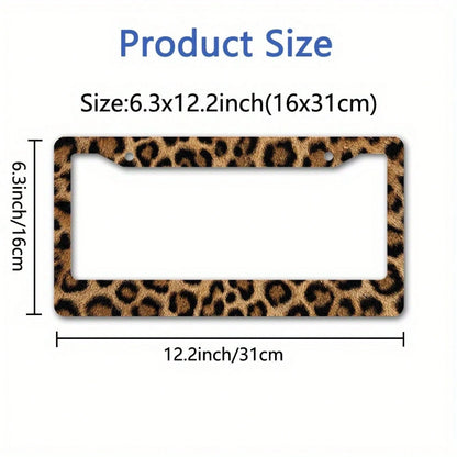 1 Piece, Size 12x6inch, Metal Frame License Plate, Leopard Print Design, Perfect For Decorating Your Car And Creating A Desert Adventure Theme,Car Decaration,Accesorio Para Carro,License Plate Frame,V
