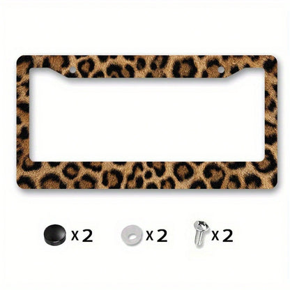 1 Piece, Size 12x6inch, Metal Frame License Plate, Leopard Print Design, Perfect For Decorating Your Car And Creating A Desert Adventure Theme,Car Decaration,Accesorio Para Carro,License Plate Frame,V