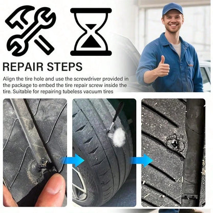 1 SET 100pcs Screw In Tire Repair Plugs Tire Screw Plug Repair Kit, 3 Sizes Of Repair Rubber Nail For Car Motorcycle Truck Tire Puncture Repair With Box And Screwdriver