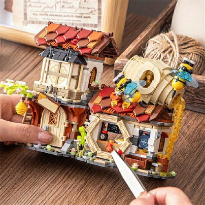 1 Set 1242pcs Mini Building Blocks Honey Studio Folding House, Micro Particle DIY Assembly Model Kit, Desktop Decor Home Ornament Room Bookshelf Display, Birthday Gift For Teens And Adults 14+