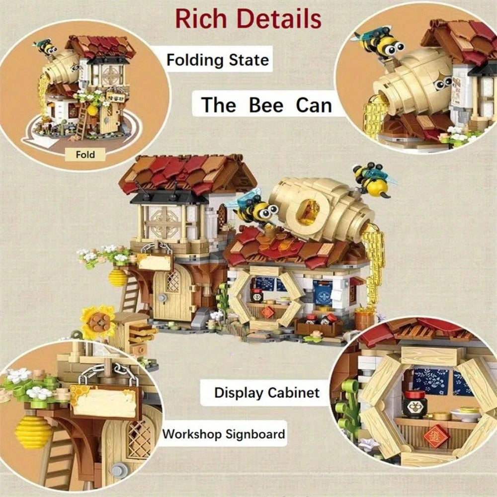 1 Set 1242pcs Mini Building Blocks Honey Studio Folding House, Micro Particle DIY Assembly Model Kit, Desktop Decor Home Ornament Room Bookshelf Display, Birthday Gift For Teens And Adults 14+