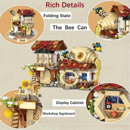1 Set 1242pcs Mini Building Blocks Honey Studio Folding House, Micro Particle DIY Assembly Model Kit, Desktop Decor Home Ornament Room Bookshelf Display, Birthday Gift For Teens And Adults 14+