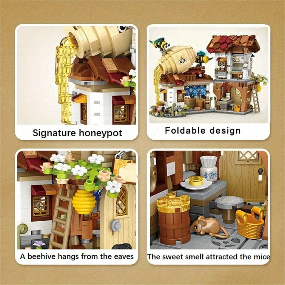 1 Set 1242pcs Mini Building Blocks Honey Studio Folding House, Micro Particle DIY Assembly Model Kit, Desktop Decor Home Ornament Room Bookshelf Display, Birthday Gift For Teens And Adults 14+