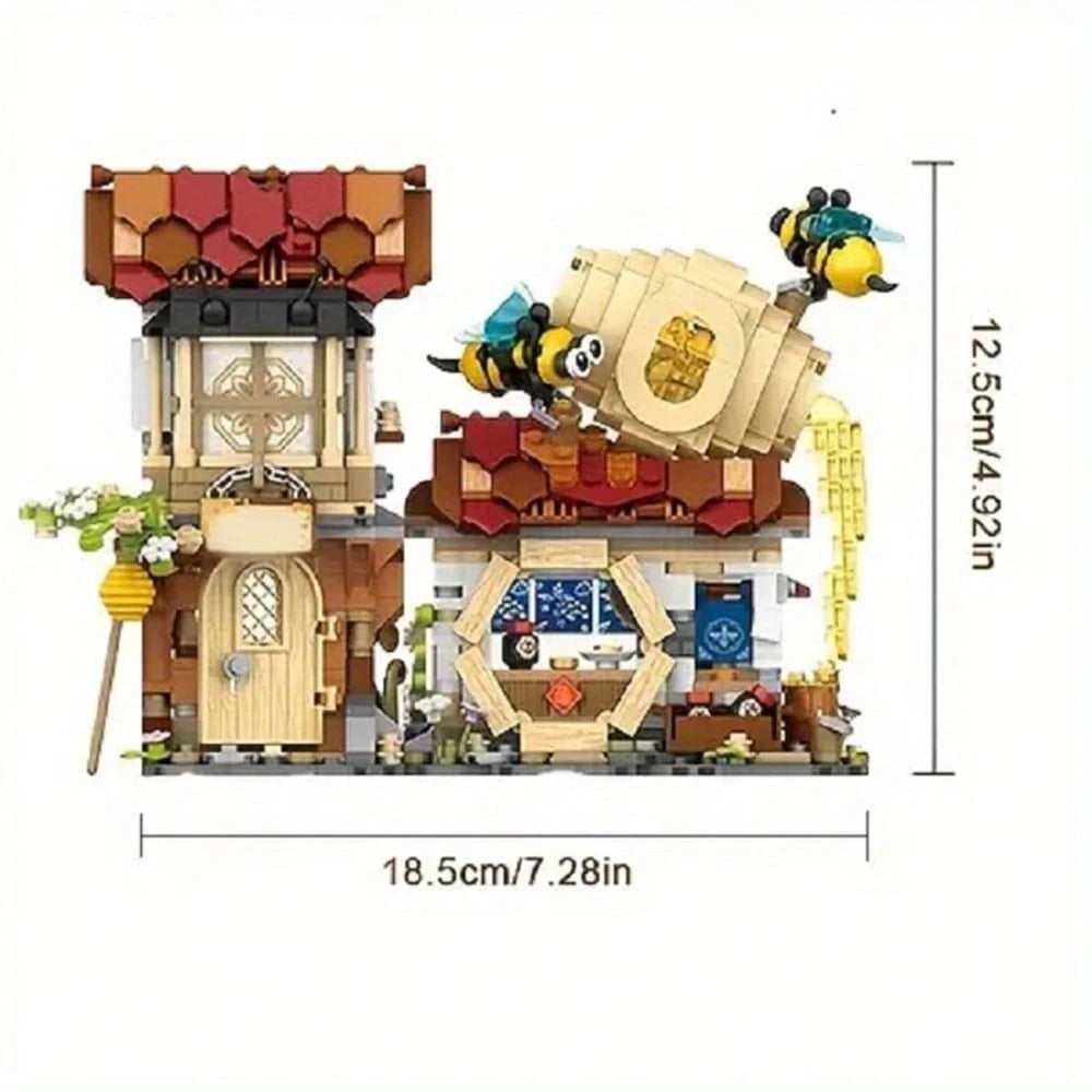 1 Set 1242pcs Mini Building Blocks Honey Studio Folding House, Micro Particle DIY Assembly Model Kit, Desktop Decor Home Ornament Room Bookshelf Display, Birthday Gift For Teens And Adults 14+