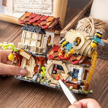 1 Set 1242pcs Mini Building Blocks Honey Studio Folding House, Micro Particle DIY Assembly Model Kit, Desktop Decor Home Ornament Room Bookshelf Display, Birthday Gift For Teens And Adults 14+