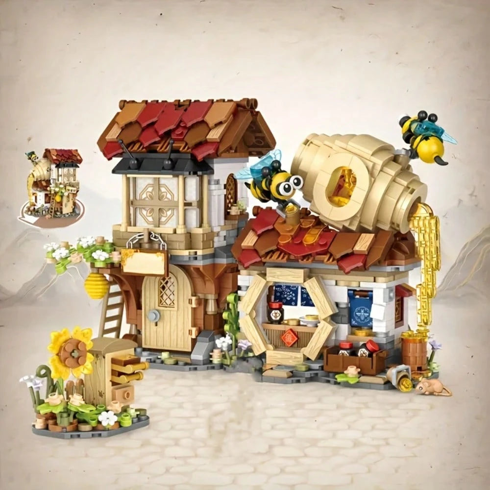 1 Set 1242pcs Mini Building Blocks Honey Studio Folding House, Micro Particle DIY Assembly Model Kit, Desktop Decor Home Ornament Room Bookshelf Display, Birthday Gift For Teens And Adults 14+