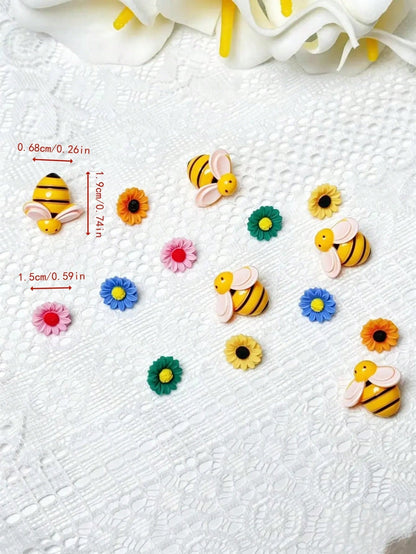 1 Set 15pcs Cute Bee & Flower Shaped Push Pins, Decorative Cork Board Pins, Suitable For Message Boards, Photo Walls, Mini Spring Garden Style Bulletin Board Pins, For Office, School, Home DIY Decorat