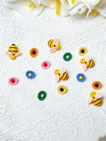 1 Set 15pcs Cute Bee & Flower Shaped Push Pins, Decorative Cork Board Pins, Suitable For Message Boards, Photo Walls, Mini Spring Garden Style Bulletin Board Pins, For Office, School, Home DIY Decorat