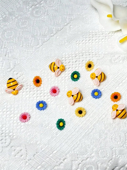 1 Set 15pcs Cute Bee & Flower Shaped Push Pins, Decorative Cork Board Pins, Suitable For Message Boards, Photo Walls, Mini Spring Garden Style Bulletin Board Pins, For Office, School, Home DIY Decorat