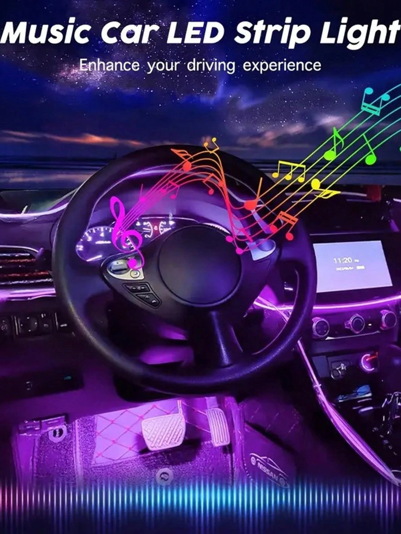 1 Set 236 Inches RGB 5 In 1 Ambient LED Strip Lights Kit- Wireless App Controlled, 16 Million Colors, Sync To Music, Universal 12V, Room Electrical/Hard Wiring, For Motor Vehicles, With Fiber Optic Ca