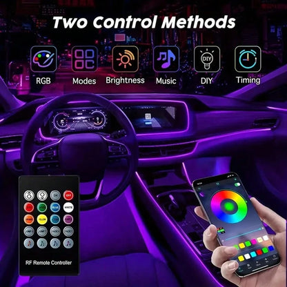 1 Set 236 Inches RGB 5 In 1 Ambient LED Strip Lights Kit- Wireless App Controlled, 16 Million Colors, Sync To Music, Universal 12V, Room Electrical/Hard Wiring, For Motor Vehicles, With Fiber Optic Ca