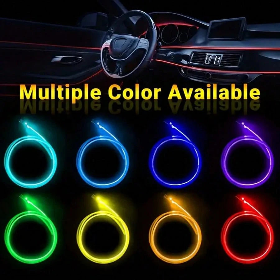1 Set 236 Inches RGB 5 In 1 Ambient LED Strip Lights Kit- Wireless App Controlled, 16 Million Colors, Sync To Music, Universal 12V, Room Electrical/Hard Wiring, For Motor Vehicles, With Fiber Optic Ca