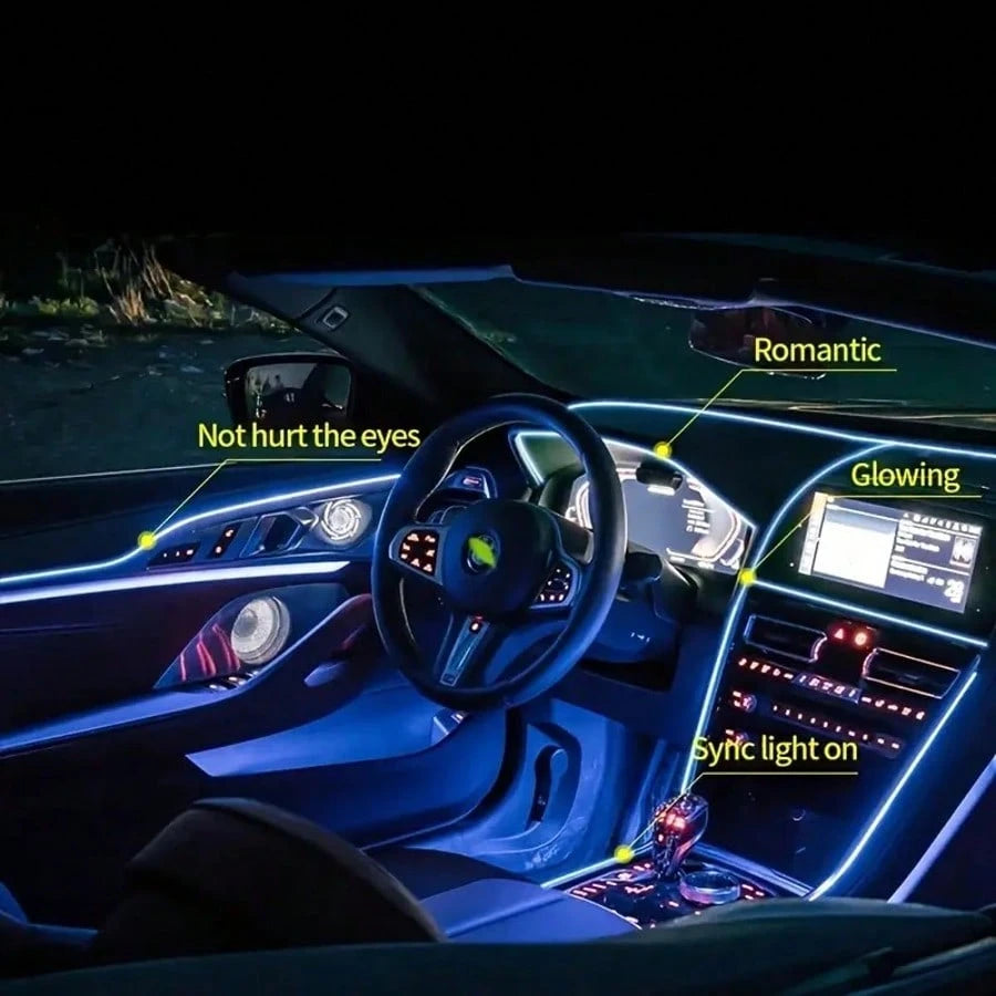 1 Set 236 Inches RGB 5 In 1 Ambient LED Strip Lights Kit- Wireless App Controlled, 16 Million Colors, Sync To Music, Universal 12V, Room Electrical/Hard Wiring, For Motor Vehicles, With Fiber Optic Ca