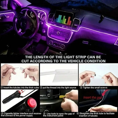 1 Set 236 Inches RGB 5 In 1 Ambient LED Strip Lights Kit- Wireless App Controlled, 16 Million Colors, Sync To Music, Universal 12V, Room Electrical/Hard Wiring, For Motor Vehicles, With Fiber Optic Ca