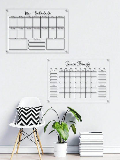 1 Set Black Line Acrylic Erasable Wall-Mounted Planner Board, Home Monthly/Weekly Schedule Planner, Family Recipe, Shopping List, Memo Board