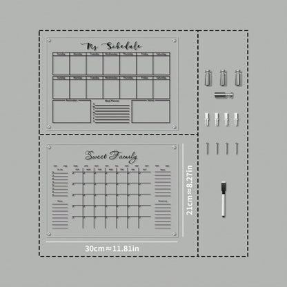 1 Set Black Line Acrylic Erasable Wall-Mounted Planner Board, Home Monthly/Weekly Schedule Planner, Family Recipe, Shopping List, Memo Board