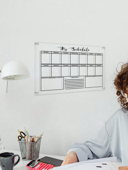 1 Set Black Line Acrylic Erasable Wall-Mounted Planner Board, Home Monthly/Weekly Schedule Planner, Family Recipe, Shopping List, Memo Board
