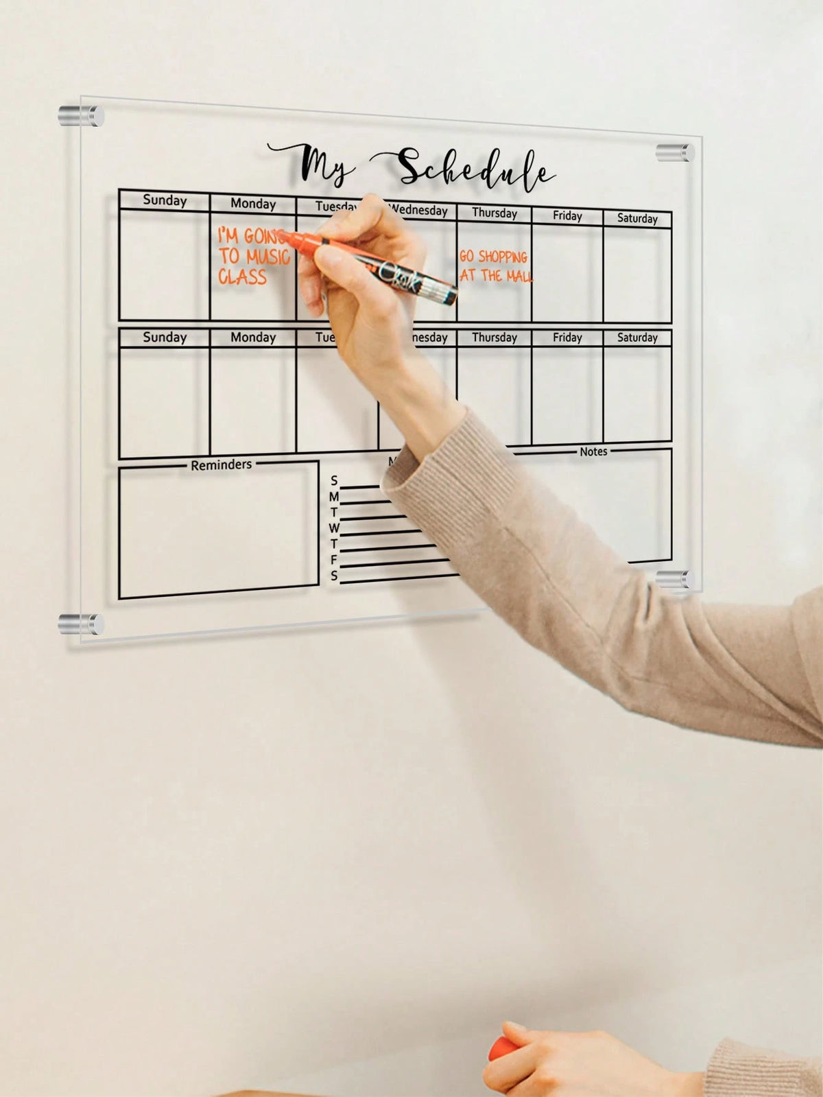 1 Set Black Line Acrylic Erasable Wall-Mounted Planner Board, Home Monthly/Weekly Schedule Planner, Family Recipe, Shopping List, Memo Board