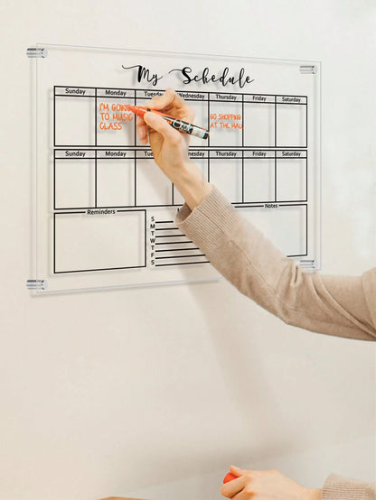 1 Set Black Line Acrylic Erasable Wall-Mounted Planner Board, Home Monthly/Weekly Schedule Planner, Family Recipe, Shopping List, Memo Board
