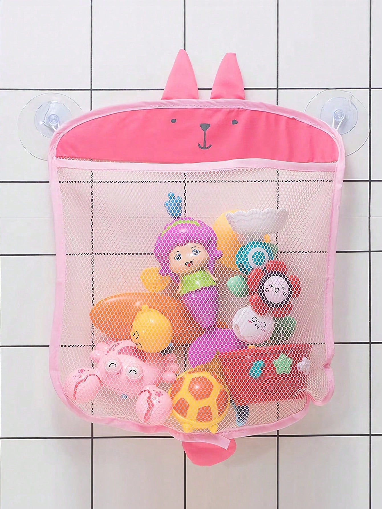 1 Set Cartoon Mesh Storage Hanging Basket, Colorful Multi-Functional Kitchen Bathroom Children's Bath Organizer Bag, Suction Cup Style Bathroom Hanging Bag