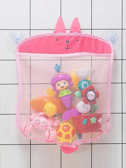 1 Set Cartoon Mesh Storage Hanging Basket, Colorful Multi-Functional Kitchen Bathroom Children's Bath Organizer Bag, Suction Cup Style Bathroom Hanging Bag
