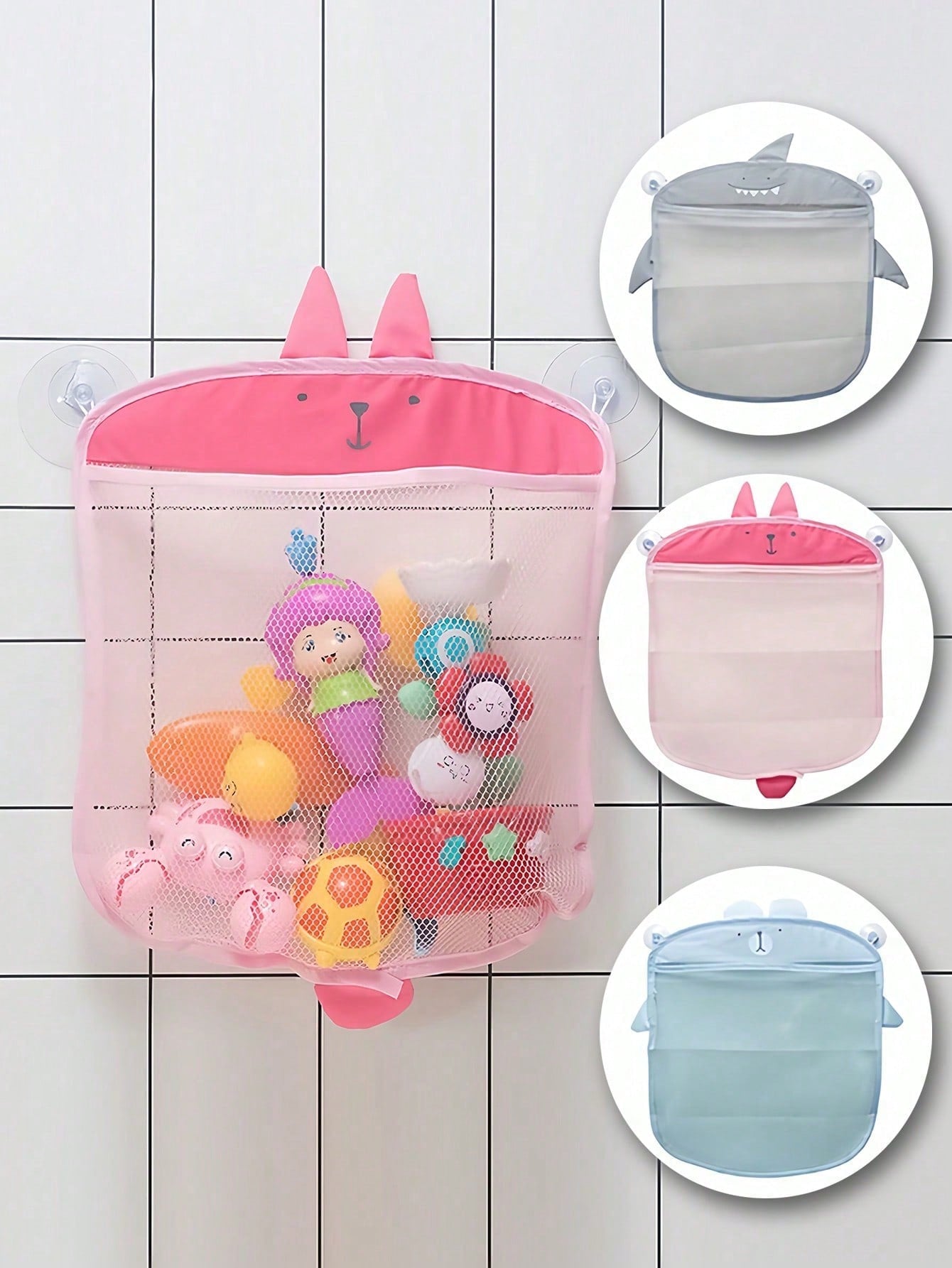 1 Set Cartoon Mesh Storage Hanging Basket, Colorful Multi-Functional Kitchen Bathroom Children's Bath Organizer Bag, Suction Cup Style Bathroom Hanging Bag