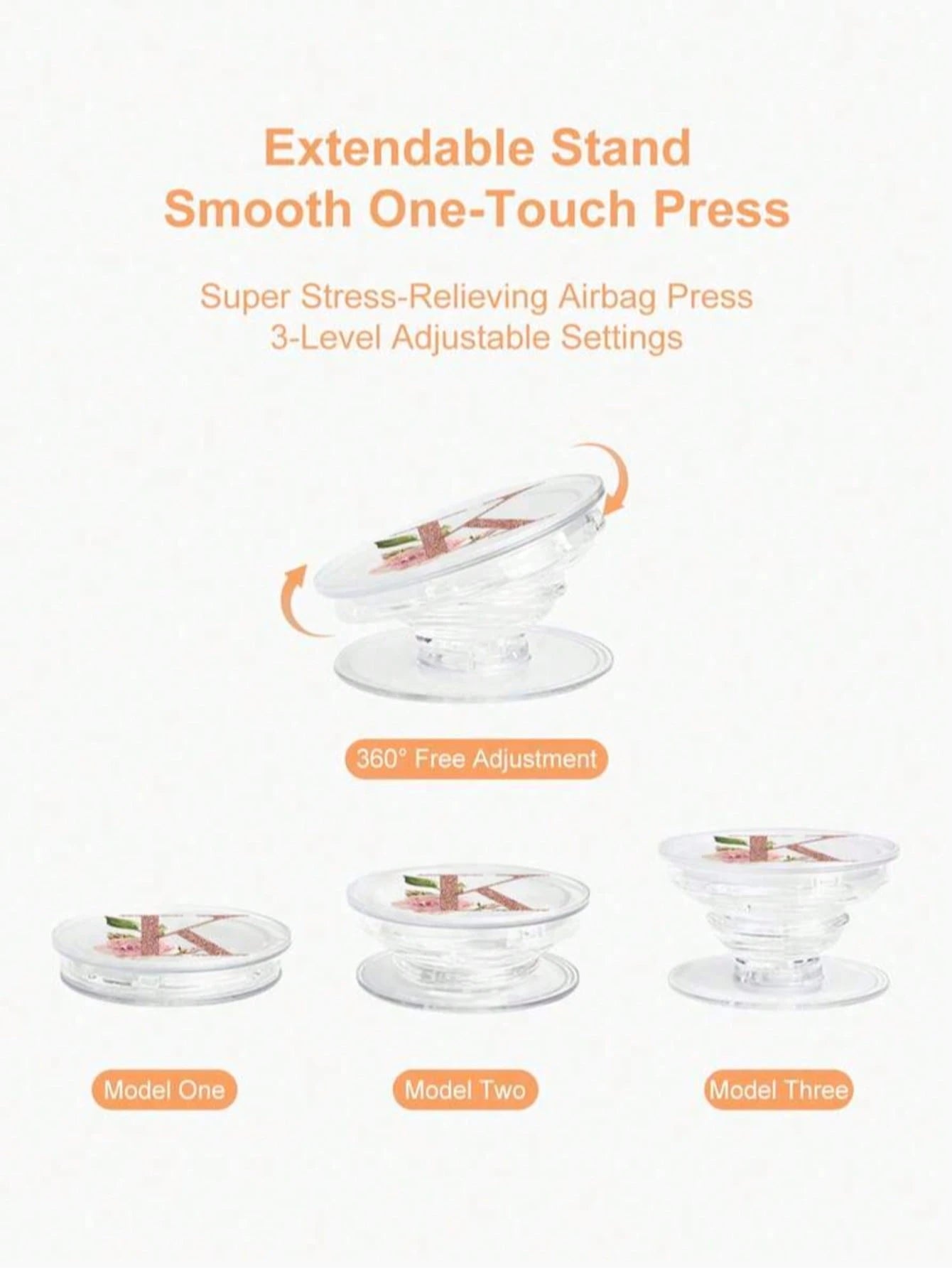 1 Set Letter Phone Stand- Transparent Foldable & Extendable Phone Grip, Unique Fashion Design, Smartphone Accessory, Durable Material, Phone Holder, Phone Grip