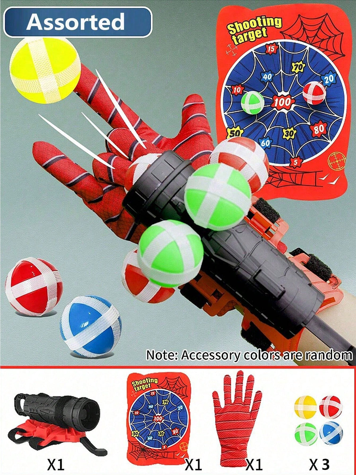 1 Set Spider Web Shooter Toy For Boys, Includes Sticky Balls And Targets, Great For Role Play And Holiday Gifts