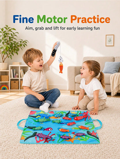 1 Set Toddler Fabric Fishing Toy Magic Hook And Loop Color & Number Matching Fish Fishing Toy Set With Stacking Cups, Multiple Ways To Play, Foldable Storage Bag, Halloween Christmas Back To School Th