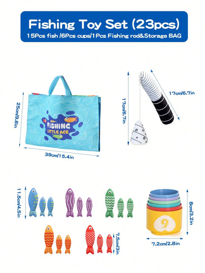 1 Set Toddler Fabric Fishing Toy Magic Hook And Loop Color & Number Matching Fish Fishing Toy Set With Stacking Cups, Multiple Ways To Play, Foldable Storage Bag, Halloween Christmas Back To School Th
