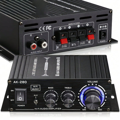 1 X 600W Dual-Channel Mini Power Amplifier, HiFi Stereo Compact Audio Power Amplifier, 2.0 Channels, Class AB, RCA/AUX Input, Bass And Treble Control, Sound Amplifier For Home, Computer And Car Music