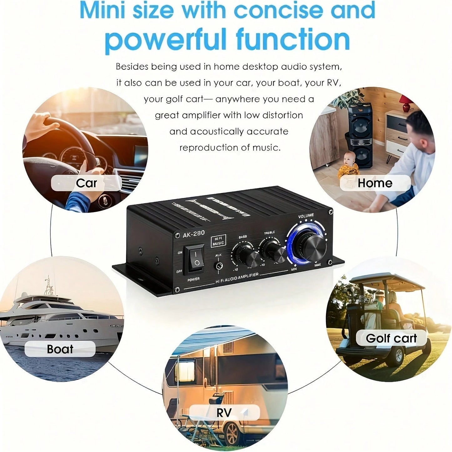 1 X 600W Dual-Channel Mini Power Amplifier, HiFi Stereo Compact Audio Power Amplifier, 2.0 Channels, Class AB, RCA/AUX Input, Bass And Treble Control, Sound Amplifier For Home, Computer And Car Music