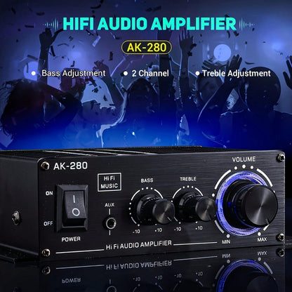 1 X 600W Dual-Channel Mini Power Amplifier, HiFi Stereo Compact Audio Power Amplifier, 2.0 Channels, Class AB, RCA/AUX Input, Bass And Treble Control, Sound Amplifier For Home, Computer And Car Music